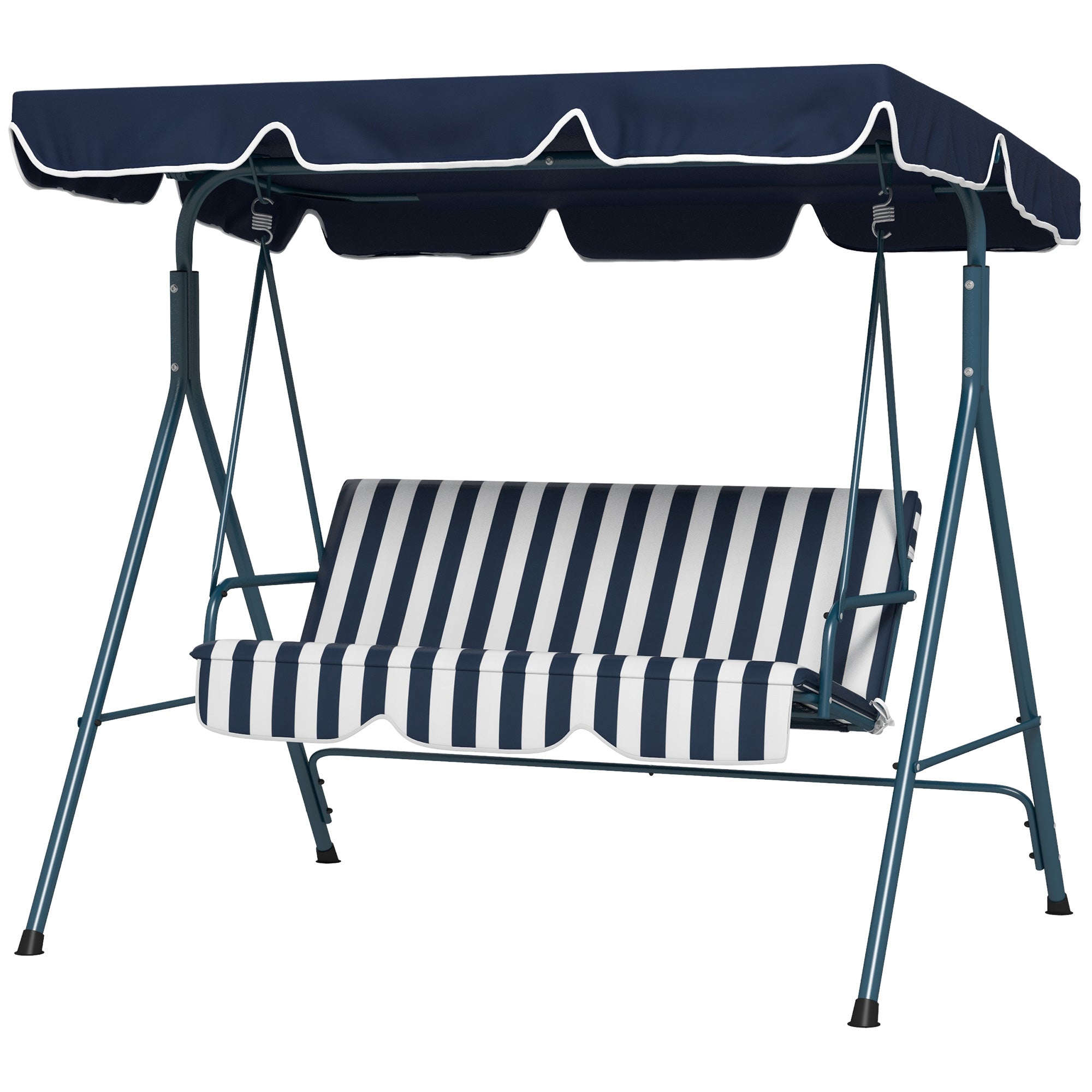 Hollywood Swing 3-Seater Garden Swing with Adjustable Roof, Water-Resistant Swing Bench Up to 240 kg Load Capacity, for Garden, Balcony, Mesh, Blue
