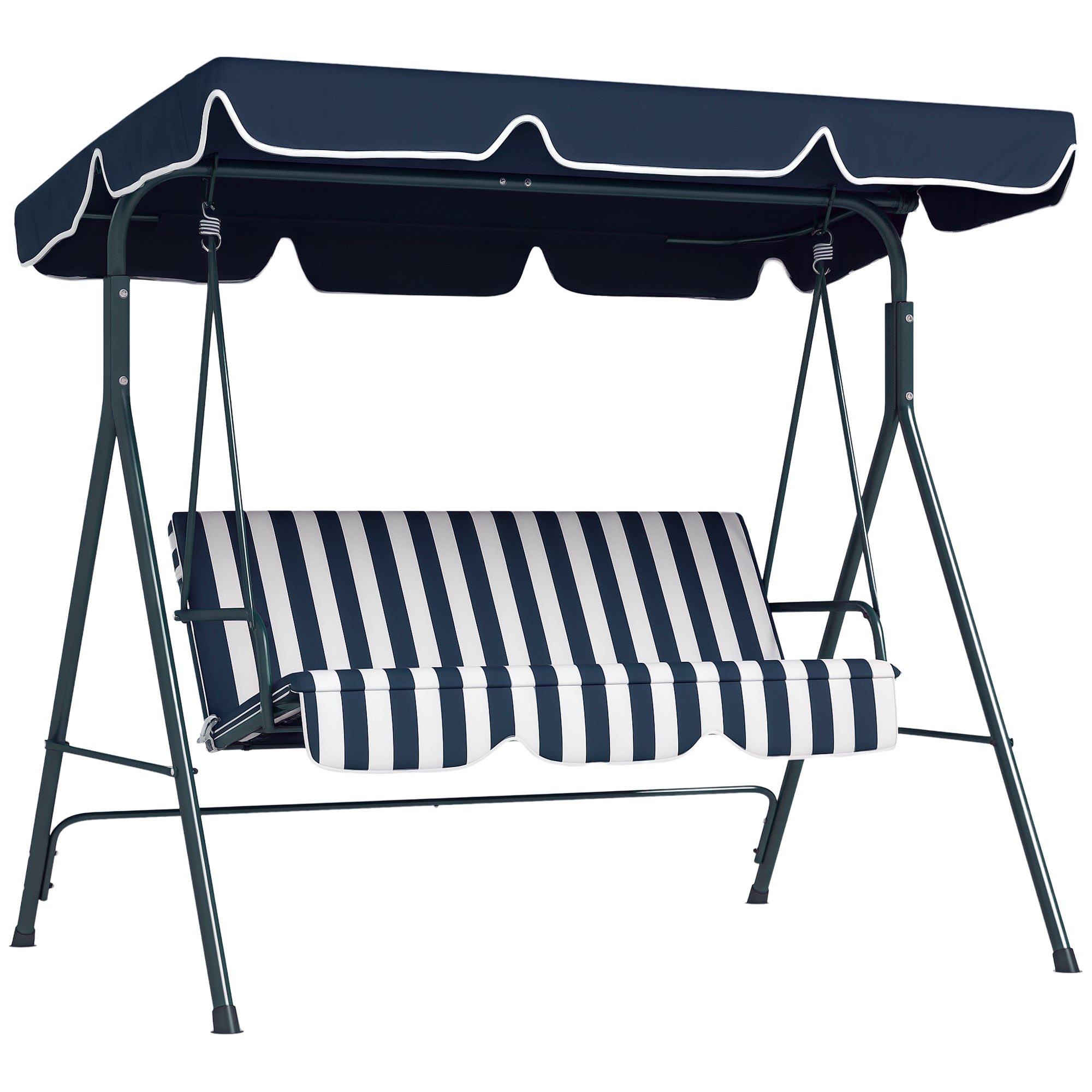 Hollywood Swing 3-Seater Garden Swing with Adjustable Roof, Water-Resistant Swing Bench Up to 240 kg Load Capacity, for Garden, Balcony, Mesh, Blue