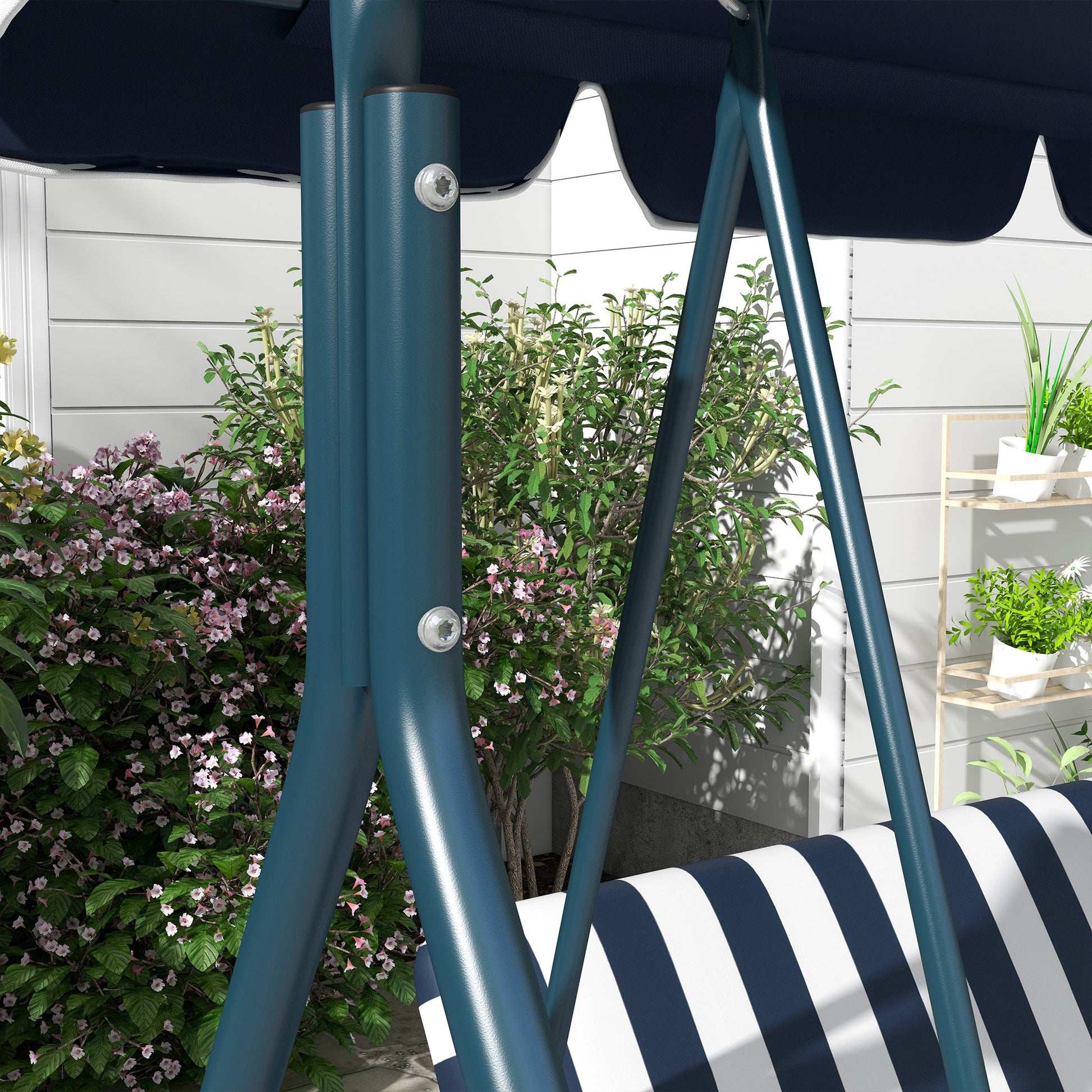 Hollywood Swing 3-Seater Garden Swing with Adjustable Roof, Water-Resistant Swing Bench Up to 240 kg Load Capacity, for Garden, Balcony, Mesh, Blue