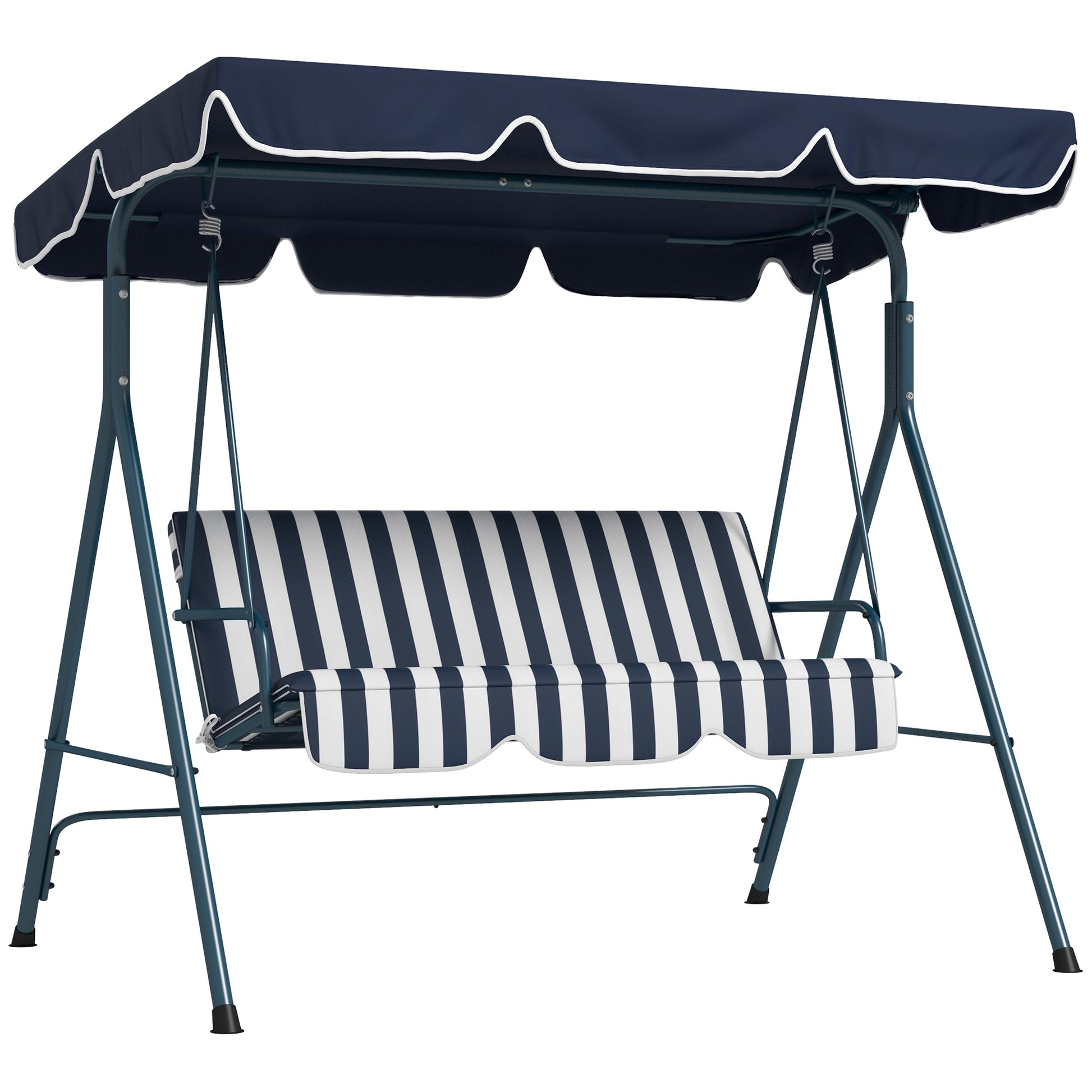 Hollywood Swing 3-Seater Garden Swing with Adjustable Roof, Water-Resistant Swing Bench Up to 240 kg Load Capacity, for Garden, Balcony, Mesh, Blue
