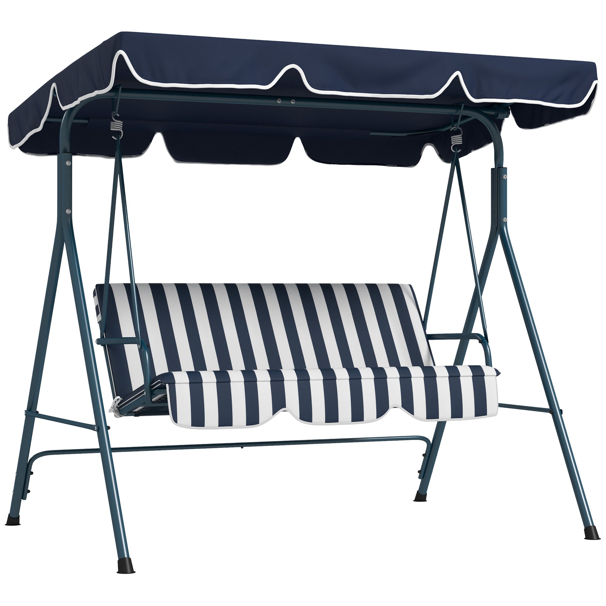 Hollywood Swing 3-Seater Garden Swing with Adjustable Roof, Water-Resistant Swing Bench Up to 240 kg Load Capacity, for Garden, Balcony, Mesh, Blue