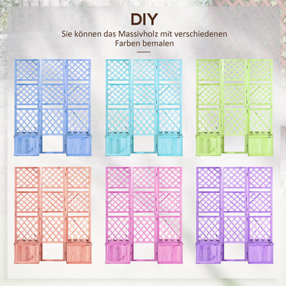 Raised Bed with Foldable Trellis, Plant Box with Privacy Screen, 133 x 165 cm Room Divider with 4 Flower Boxes, Balcony Divider, Made of Pine Wood, Natural