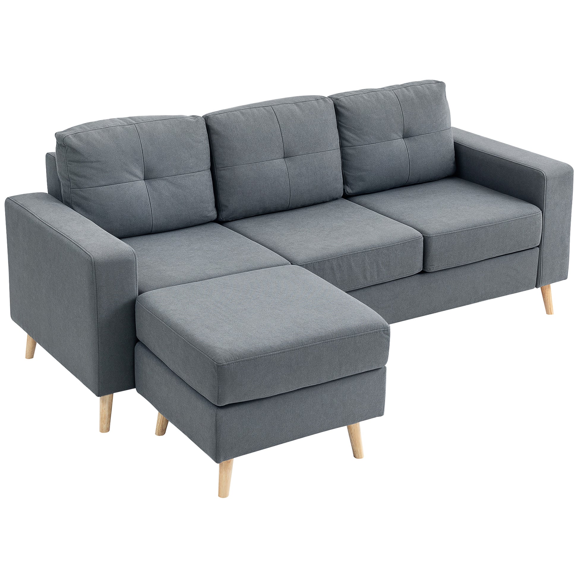 Linen Fabric Corner Sofa, 3 Seater Sofa, Reversible Chaise Lounge Left or Right, 193 cm, Scandinavian Design, for Living Room, Apartment, Small Space, Solid Wood Legs, Dark Gray