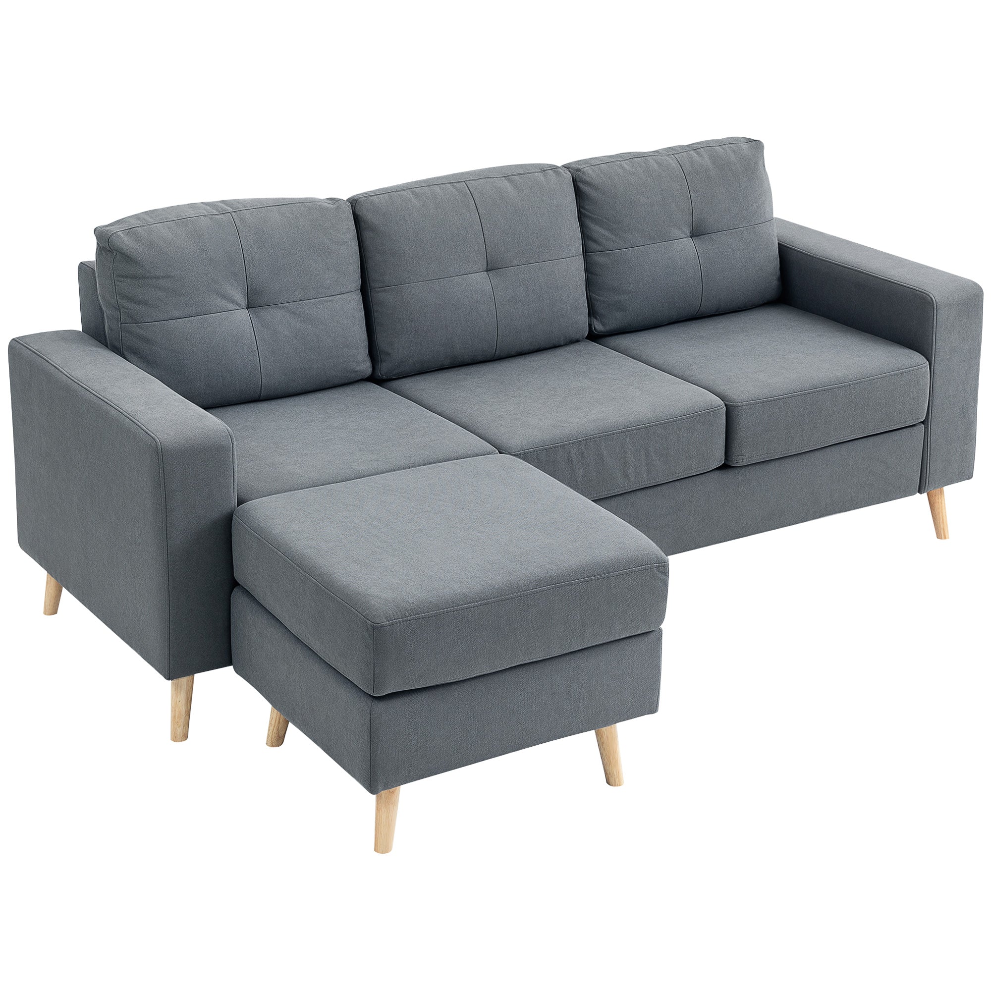 Linen Fabric Corner Sofa, 3 Seater Sofa, Reversible Chaise Lounge Left or Right, 193 cm, Scandinavian Design, for Living Room, Apartment, Small Space, Solid Wood Legs, Dark Gray