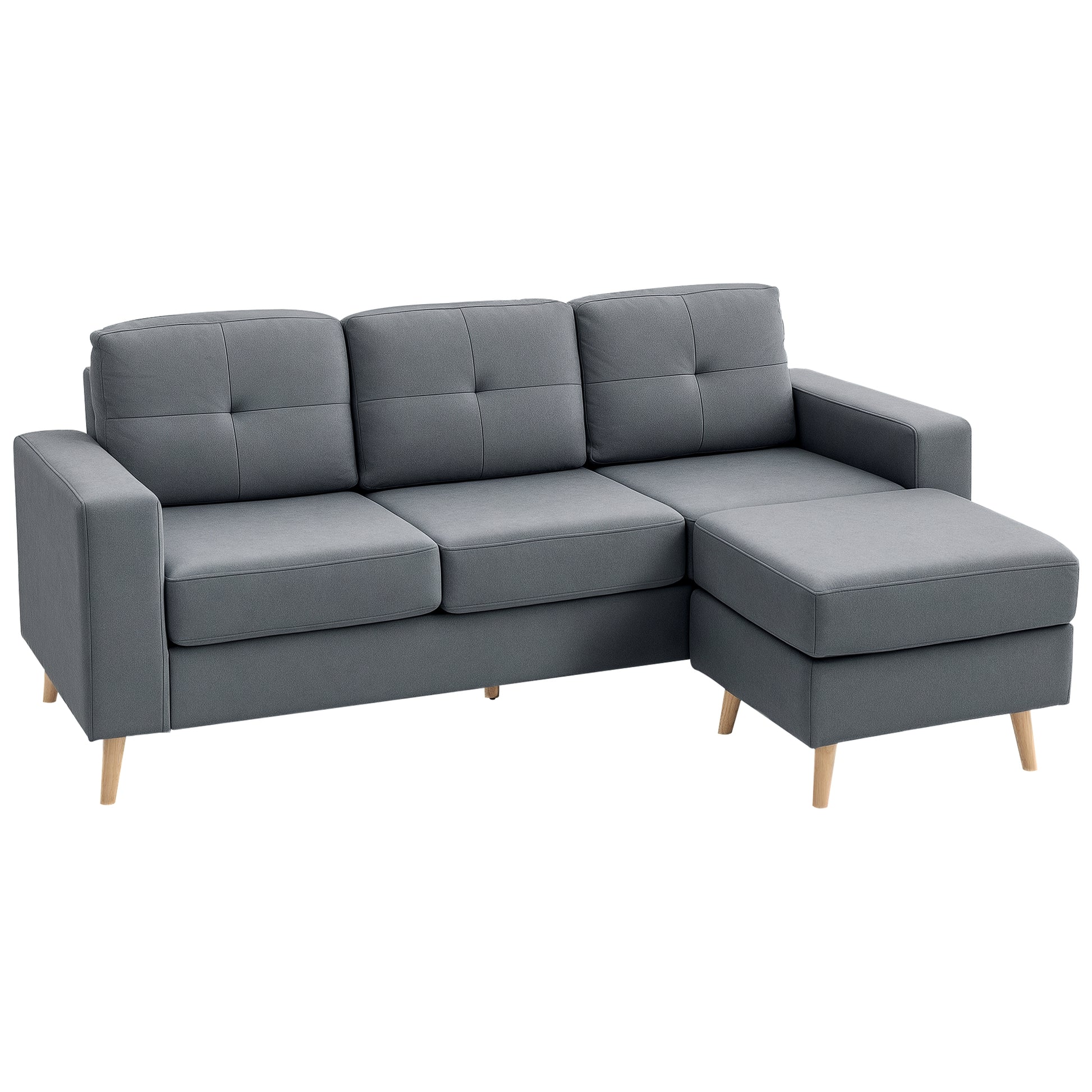 Linen Fabric Corner Sofa, 3 Seater Sofa, Reversible Chaise Lounge Left or Right, 193 cm, Scandinavian Design, for Living Room, Apartment, Small Space, Solid Wood Legs, Dark Gray