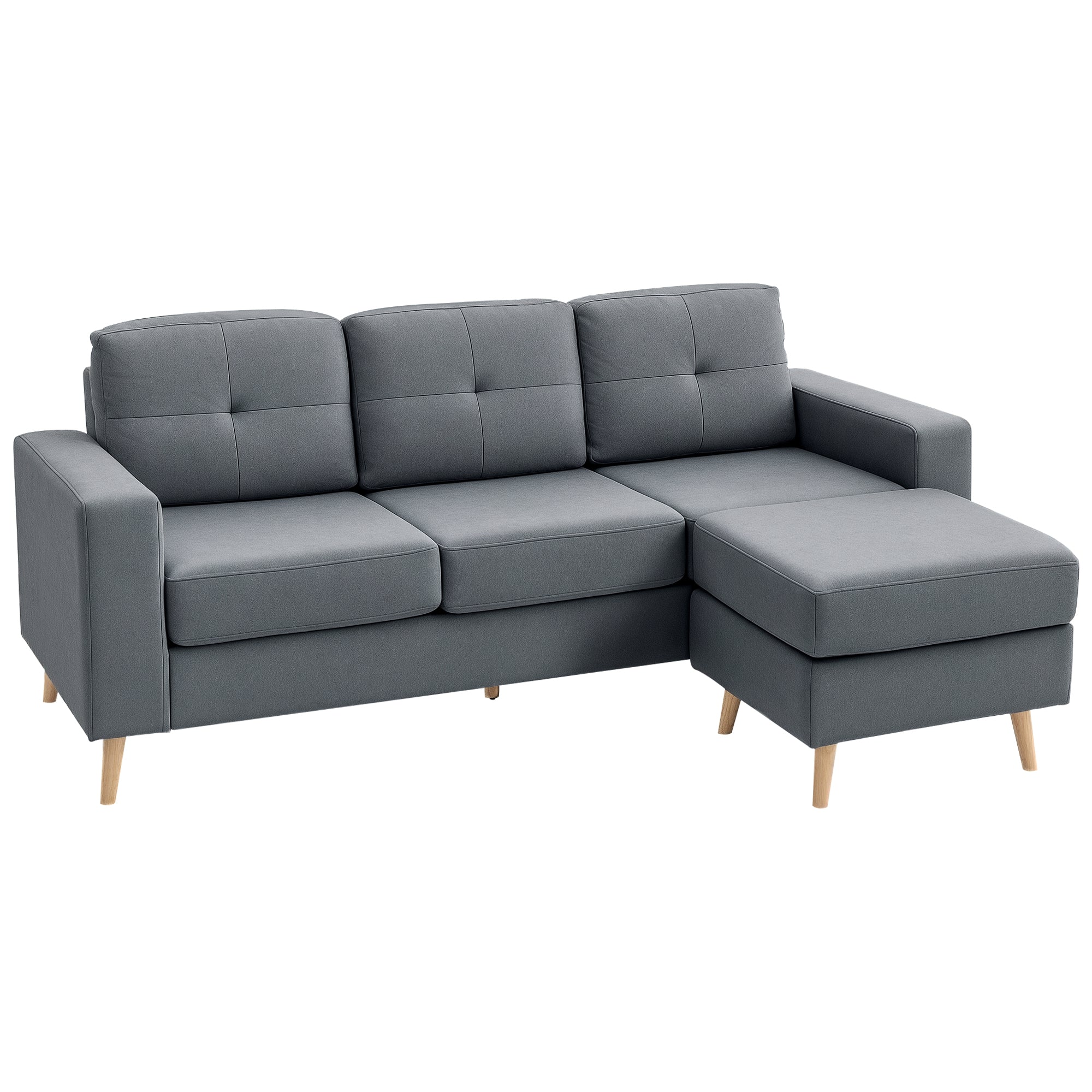 Linen Fabric Corner Sofa, 3 Seater Sofa, Reversible Chaise Lounge Left or Right, 193 cm, Scandinavian Design, for Living Room, Apartment, Small Space, Solid Wood Legs, Dark Gray