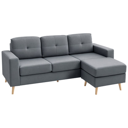 Linen Fabric Corner Sofa, 3 Seater Sofa, Reversible Chaise Lounge Left or Right, 193 cm, Scandinavian Design, for Living Room, Apartment, Small Space, Solid Wood Legs, Dark Gray