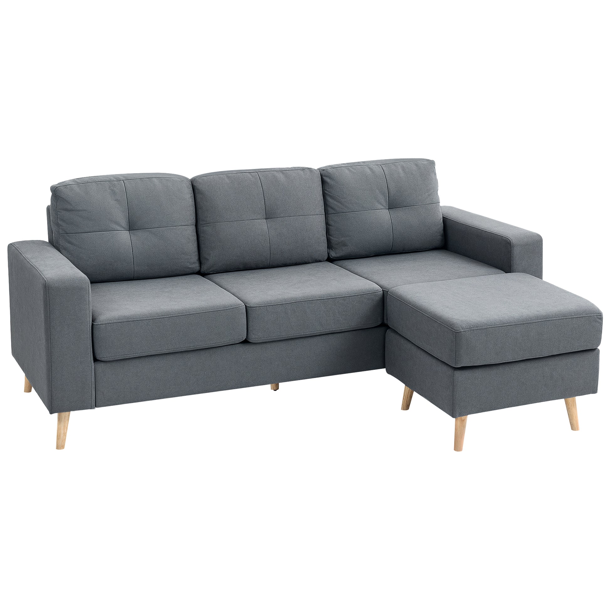 Linen Fabric Corner Sofa, 3 Seater Sofa, Reversible Chaise Lounge Left or Right, 193 cm, Scandinavian Design, for Living Room, Apartment, Small Space, Solid Wood Legs, Dark Gray