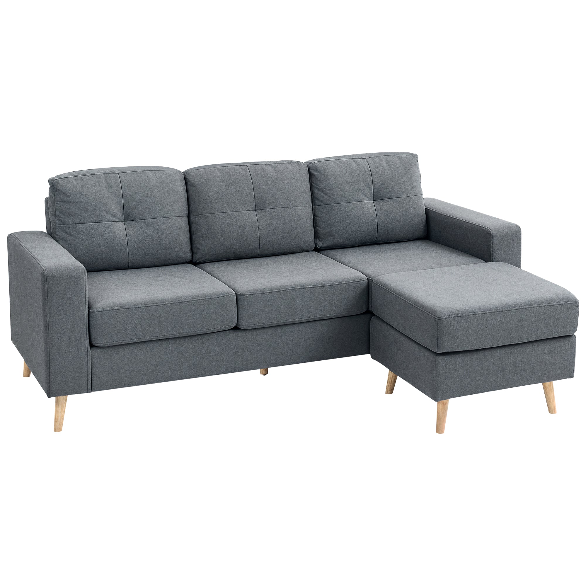 Linen Fabric Corner Sofa, 3 Seater Sofa, Reversible Chaise Lounge Left or Right, 193 cm, Scandinavian Design, for Living Room, Apartment, Small Space, Solid Wood Legs, Dark Gray