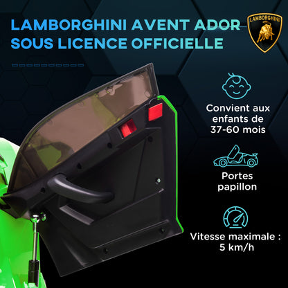 Kids' Electric Car, Lamborghini Aventador SVJ license, 12V with butterfly doors, LED remote control, music, USB, speed 3-5 Km/H, green