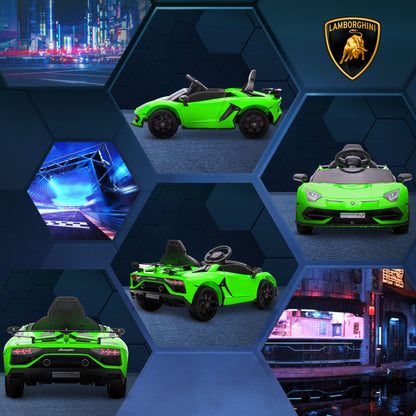 Kids' Electric Car, Lamborghini Aventador SVJ license, 12V with butterfly doors, LED remote control, music, USB, speed 3-5 Km/H, green