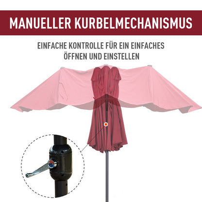 Double Sun Umbrella 455 x 265 cm, UV Protection Sunshade with Crank, Balcony Umbrella Beach Umbrella Windproof Crank Umbrella Sun Protection for Beach Balcony Garden, Burgundy