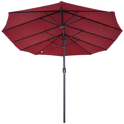 Double Sun Umbrella 455 x 265 cm, UV Protection Sunshade with Crank, Balcony Umbrella Beach Umbrella Windproof Crank Umbrella Sun Protection for Beach Balcony Garden, Burgundy