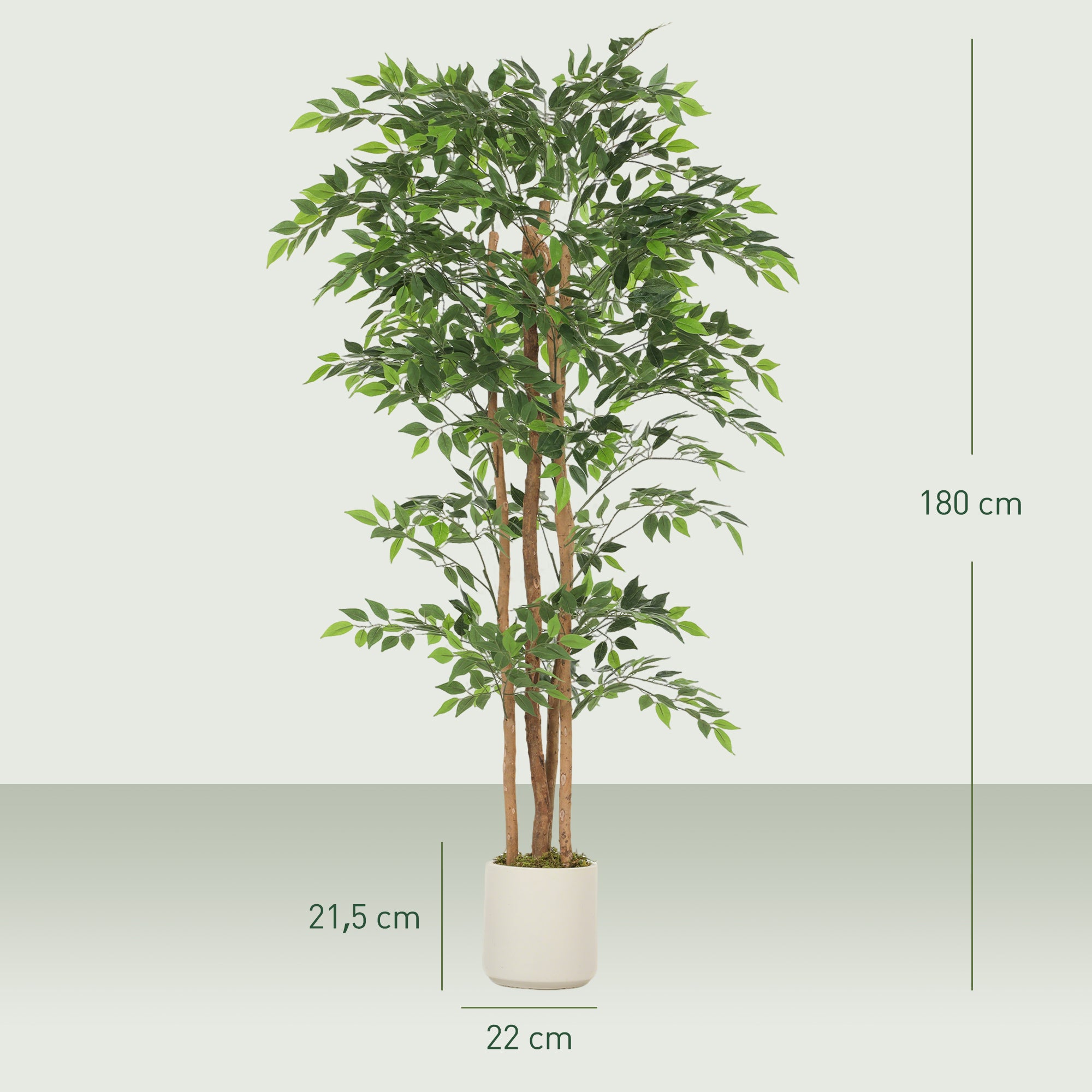 180 cm (5'11") Artificial Banyan Tree with Solid Wood Trunk & White Planter — Realistic Indoor Decor for Living Room, Bedroom & Office