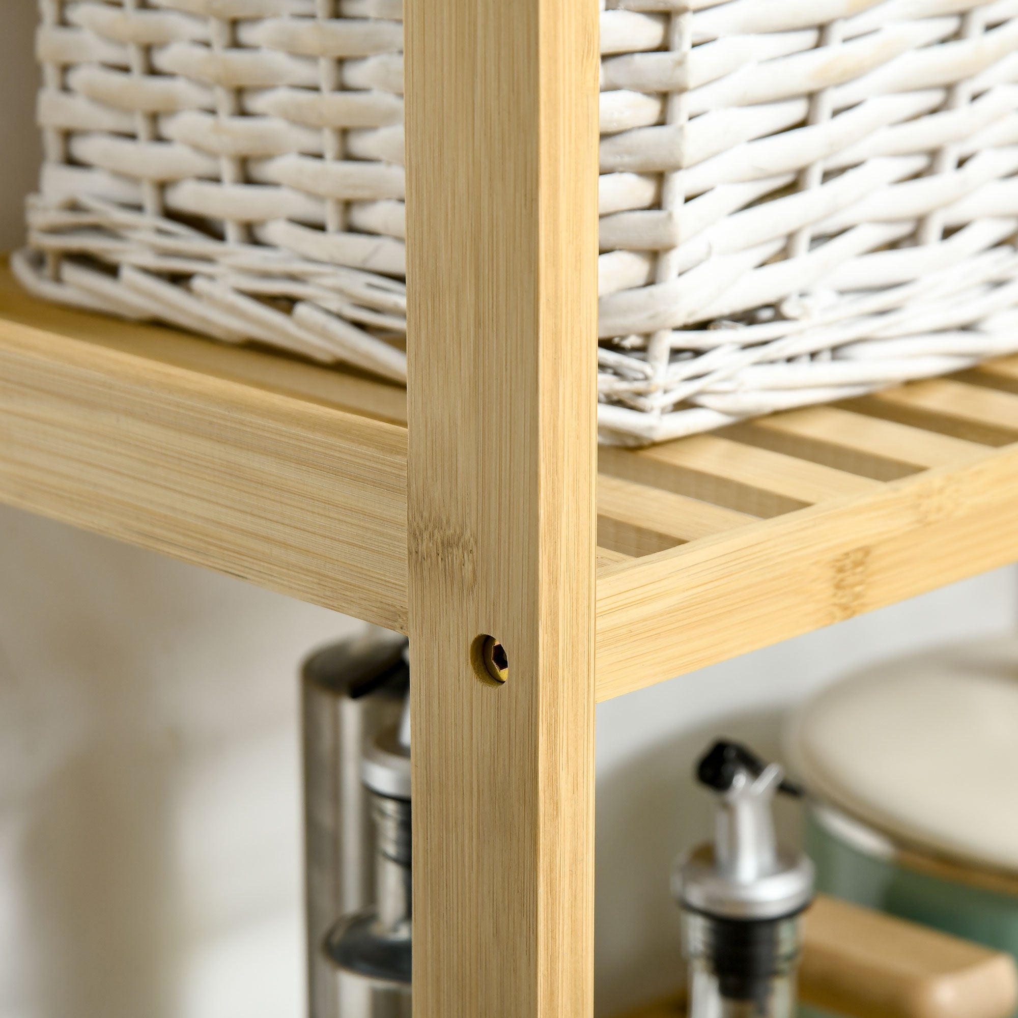 3-Tier Bamboo Shelf Modern Freestanding Storage Shelf for Bathroom Kitchen Living Room Bedroom Anti-tip 62x33x80 cm Natural Wood