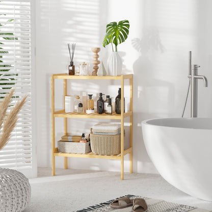3-Tier Bamboo Shelf Modern Freestanding Storage Shelf for Bathroom Kitchen Living Room Bedroom Anti-tip 62x33x80 cm Natural Wood