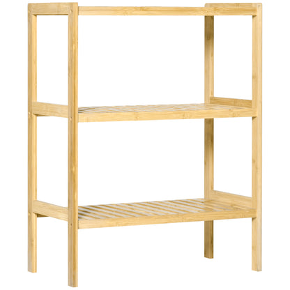 3-Tier Bamboo Shelf Modern Freestanding Storage Shelf for Bathroom Kitchen Living Room Bedroom Anti-tip 62x33x80 cm Natural Wood
