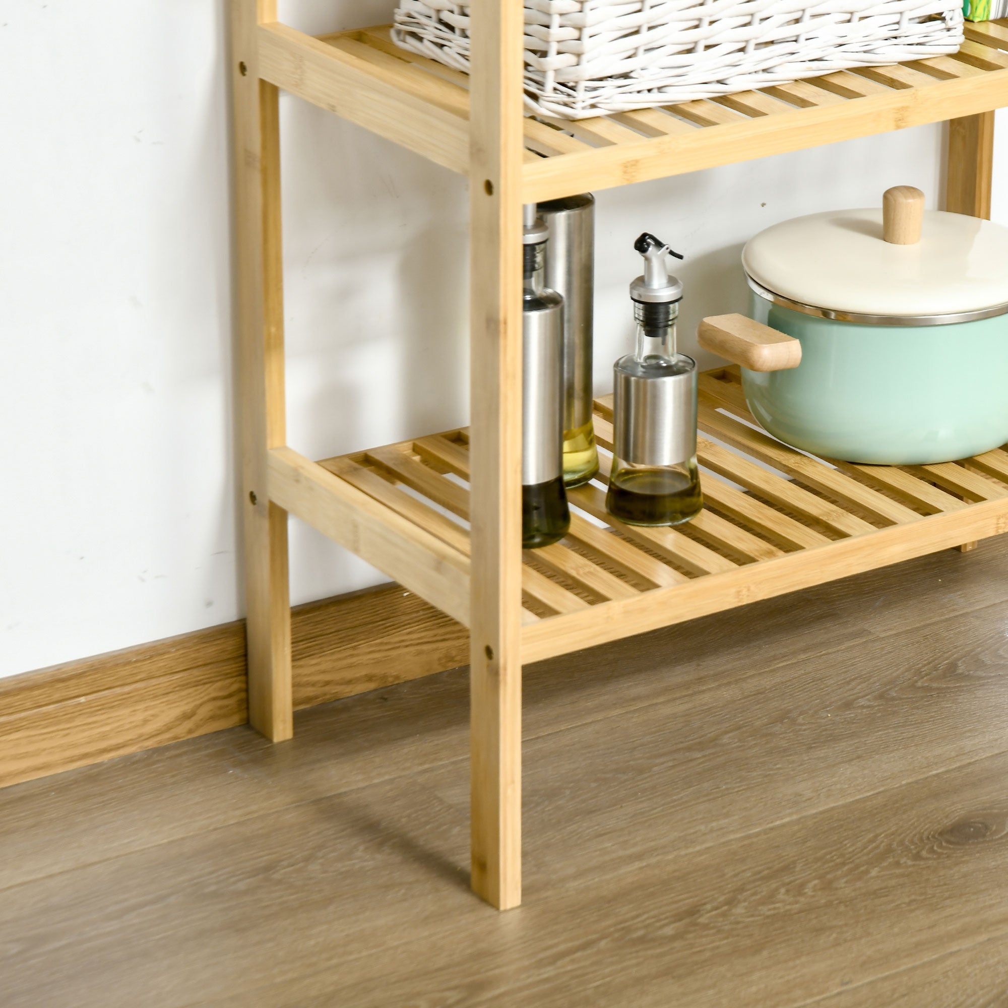 3-Tier Bamboo Shelf Modern Freestanding Storage Shelf for Bathroom Kitchen Living Room Bedroom Anti-tip 62x33x80 cm Natural Wood