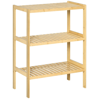 3-Tier Bamboo Shelf Modern Freestanding Storage Shelf for Bathroom Kitchen Living Room Bedroom Anti-tip 62x33x80 cm Natural Wood