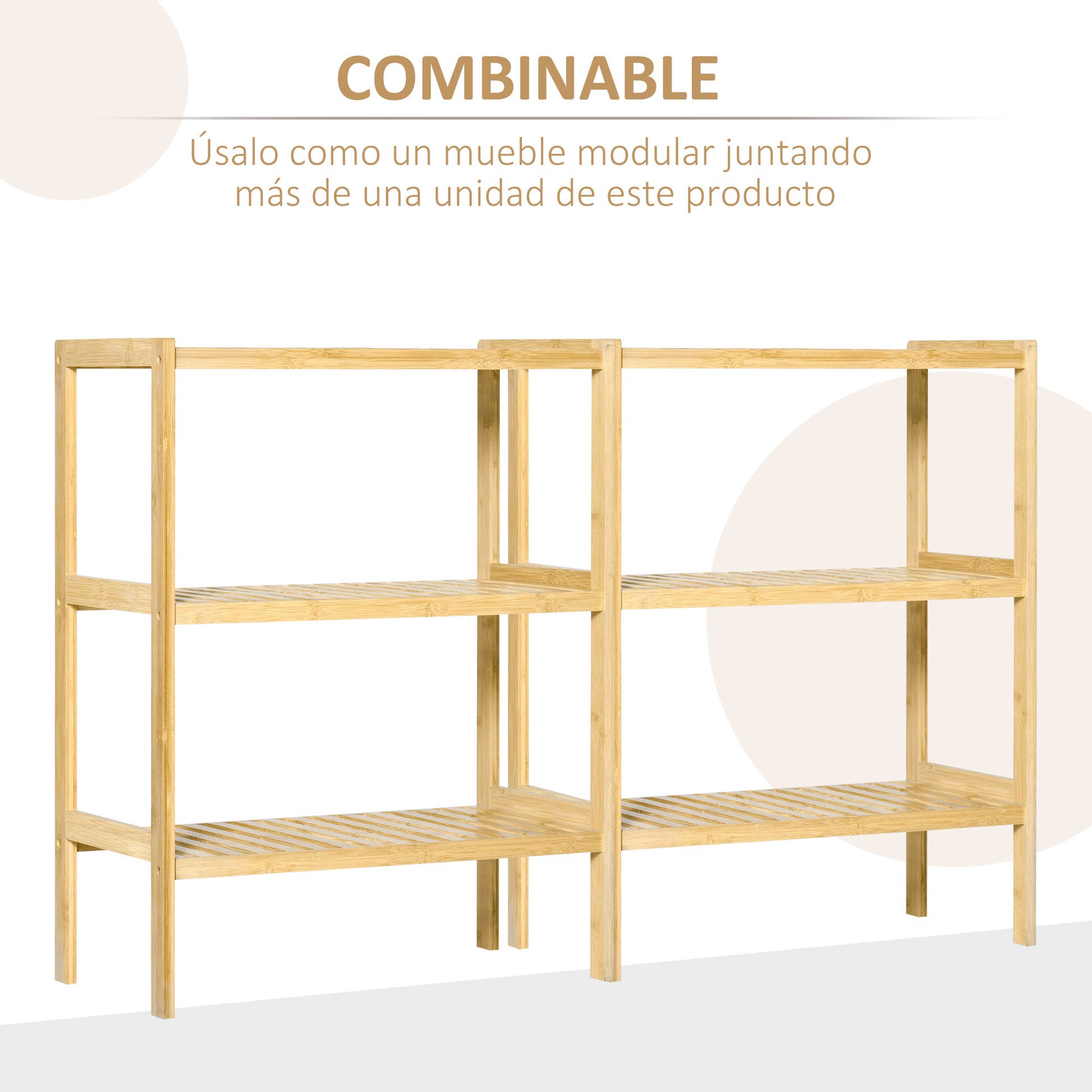 3-Tier Bamboo Shelf Modern Freestanding Storage Shelf for Bathroom Kitchen Living Room Bedroom Anti-tip 62x33x80 cm Natural Wood