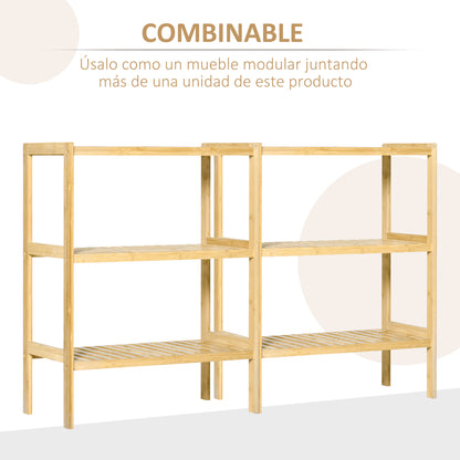 3-Tier Bamboo Shelf Modern Freestanding Storage Shelf for Bathroom Kitchen Living Room Bedroom Anti-tip 62x33x80 cm Natural Wood