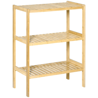 3-Tier Bamboo Shelf Modern Freestanding Storage Shelf for Bathroom Kitchen Living Room Bedroom Anti-tip 62x33x80 cm Natural Wood