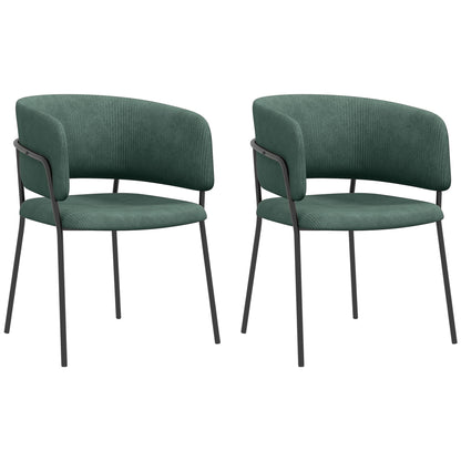 Set of 2 dining chairs kitchen chairs with steel legs, padded seat, for dining room, living room, kitchen, dim. 57L x 53W x 73H cm green