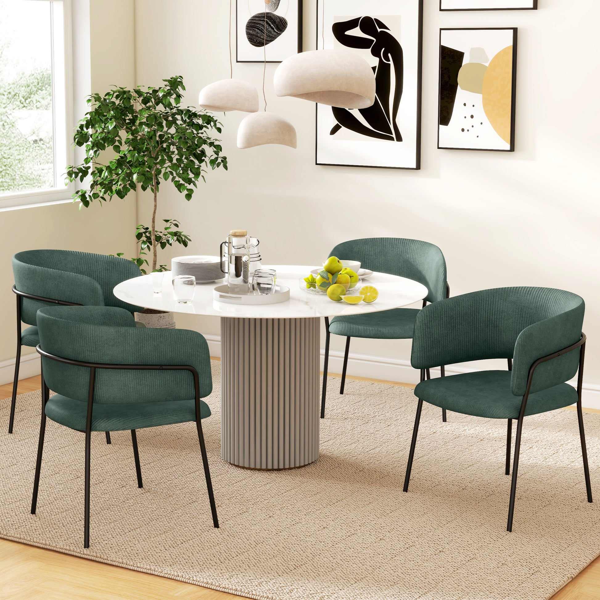 Set of 2 dining chairs kitchen chairs with steel legs, padded seat, for dining room, living room, kitchen, dim. 57L x 53W x 73H cm green
