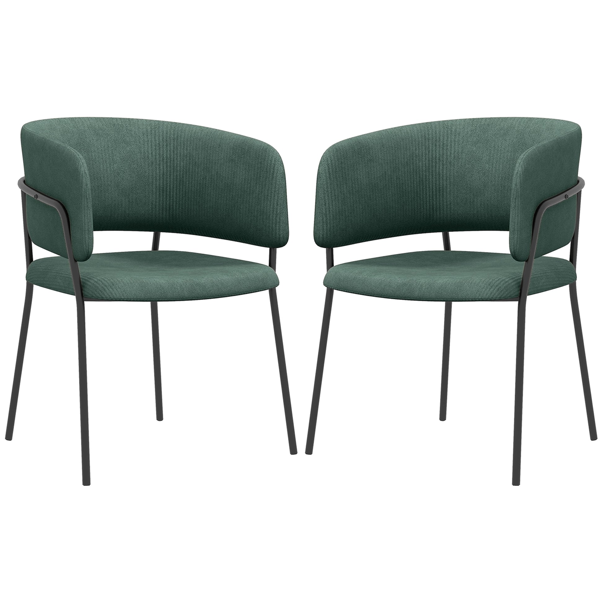 Set of 2 dining chairs kitchen chairs with steel legs, padded seat, for dining room, living room, kitchen, dim. 57L x 53W x 73H cm green