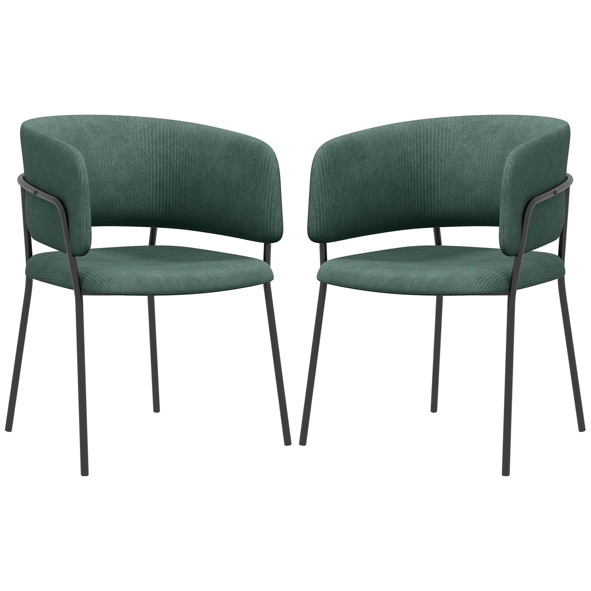 Set of 2 dining chairs kitchen chairs with steel legs, padded seat, for dining room, living room, kitchen, dim. 57L x 53W x 73H cm green