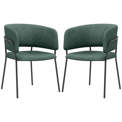 Set of 2 dining chairs kitchen chairs with steel legs, padded seat, for dining room, living room, kitchen, dim. 57L x 53W x 73H cm green
