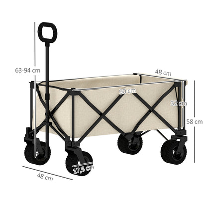 Garden Cart 100 kg Capacity, Foldable Transport Wagon with Removable Tarpaulin, Handle, Wheels, Wagon Cart Handcart Garden Cart 138 Liters, Utility Cart for Home, Garden Beige