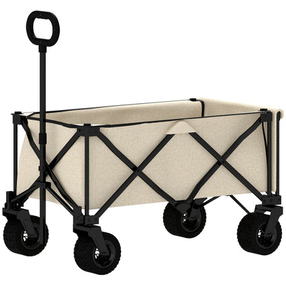 Garden Cart 100 kg Capacity, Foldable Transport Wagon with Removable Tarpaulin, Handle, Wheels, Wagon Cart Handcart Garden Cart 138 Liters, Utility Cart for Home, Garden Beige