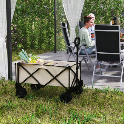 Garden Cart 100 kg Capacity, Foldable Transport Wagon with Removable Tarpaulin, Handle, Wheels, Wagon Cart Handcart Garden Cart 138 Liters, Utility Cart for Home, Garden Beige