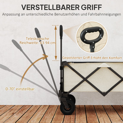 Garden Cart 100 kg Capacity, Foldable Transport Wagon with Removable Tarpaulin, Handle, Wheels, Wagon Cart Handcart Garden Cart 138 Liters, Utility Cart for Home, Garden Beige
