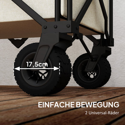 Garden Cart 100 kg Capacity, Foldable Transport Wagon with Removable Tarpaulin, Handle, Wheels, Wagon Cart Handcart Garden Cart 138 Liters, Utility Cart for Home, Garden Beige