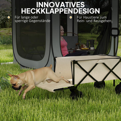 Garden Cart 100 kg Capacity, Foldable Transport Wagon with Removable Tarpaulin, Handle, Wheels, Wagon Cart Handcart Garden Cart 138 Liters, Utility Cart for Home, Garden Beige