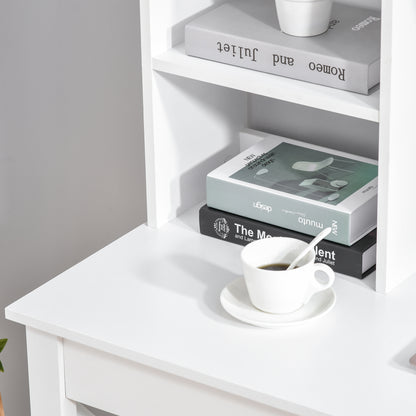 Desk with Storage, Bookshelf, Modern Wooden Desk with Shelves and Large Desk for Small Spaces Home Office Bedroom, 105 x 50 x 137.5 cm, White