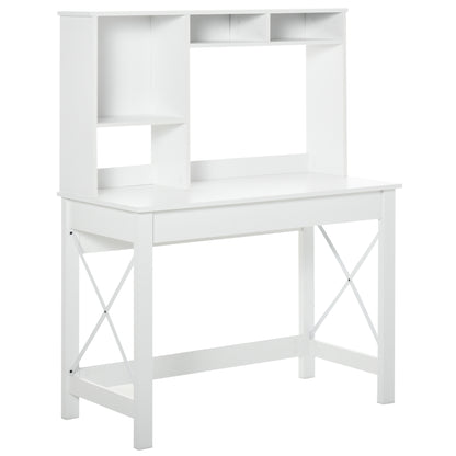 Desk with Storage, Bookshelf, Modern Wooden Desk with Shelves and Large Desk for Small Spaces Home Office Bedroom, 105 x 50 x 137.5 cm, White