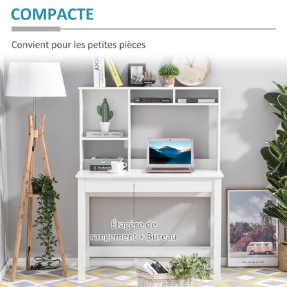 Desk with Storage, Bookshelf, Modern Wooden Desk with Shelves and Large Desk for Small Spaces Home Office Bedroom, 105 x 50 x 137.5 cm, White