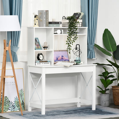 Desk with Storage, Bookshelf, Modern Wooden Desk with Shelves and Large Desk for Small Spaces Home Office Bedroom, 105 x 50 x 137.5 cm, White