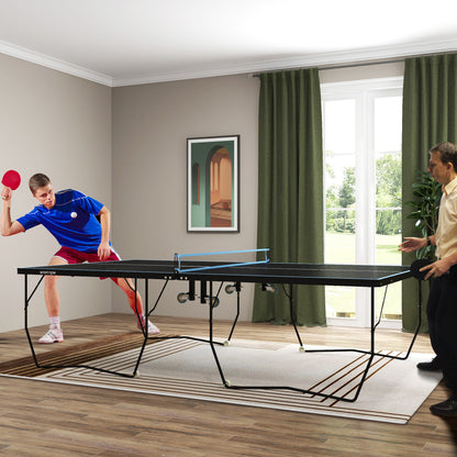 SPORTNOW Table Tennis Table, Folding Table Tennis with Net, Wheels, 2 Table Tennis Rackets, and 3 Balls, Steel, Black, 274 x 152.5 x 76 cm
