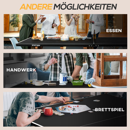 SPORTNOW Table Tennis Table, Folding Table Tennis with Net, Wheels, 2 Table Tennis Rackets, and 3 Balls, Steel, Black, 274 x 152.5 x 76 cm