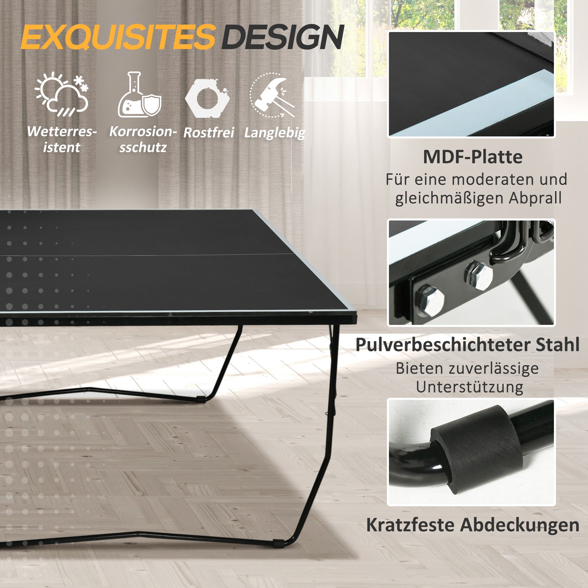 SPORTNOW Table Tennis Table, Folding Table Tennis with Net, Wheels, 2 Table Tennis Rackets, and 3 Balls, Steel, Black, 274 x 152.5 x 76 cm