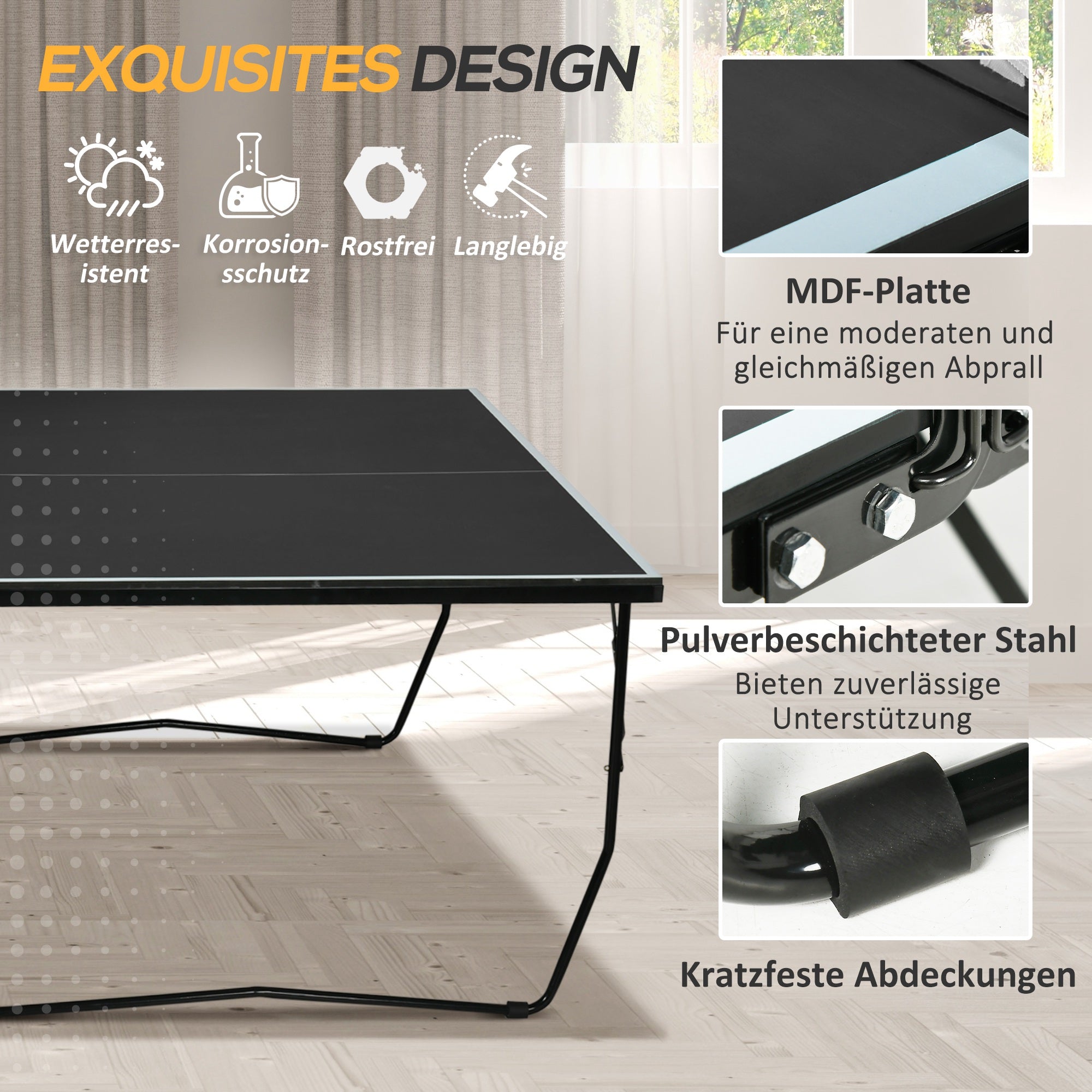 SPORTNOW Table Tennis Table, Folding Table Tennis with Net, Wheels, 2 Table Tennis Rackets, and 3 Balls, Steel, Black, 274 x 152.5 x 76 cm
