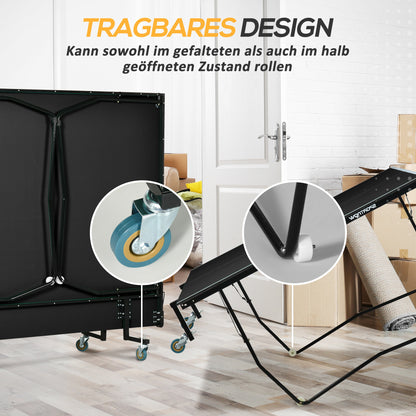 SPORTNOW Table Tennis Table, Folding Table Tennis with Net, Wheels, 2 Table Tennis Rackets, and 3 Balls, Steel, Black, 274 x 152.5 x 76 cm