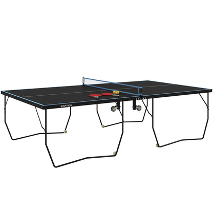 SPORTNOW Table Tennis Table, Folding Table Tennis with Net, Wheels, 2 Table Tennis Rackets, and 3 Balls, Steel, Black, 274 x 152.5 x 76 cm