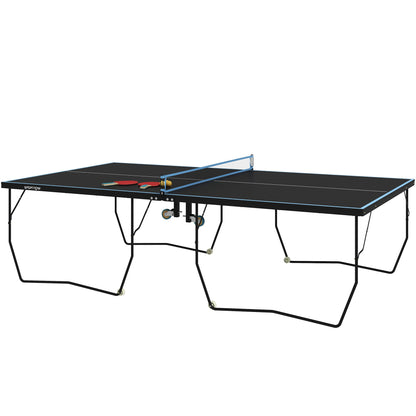 SPORTNOW Table Tennis Table, Folding Table Tennis with Net, Wheels, 2 Table Tennis Rackets, and 3 Balls, Steel, Black, 274 x 152.5 x 76 cm