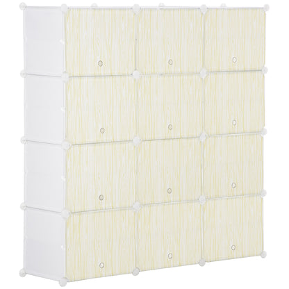 Modular Plastic Shoe Box Storage with 12 Cubes Shoe Organizer for Entryway Hallway Bedroom 125x32x125 cm White and Natural