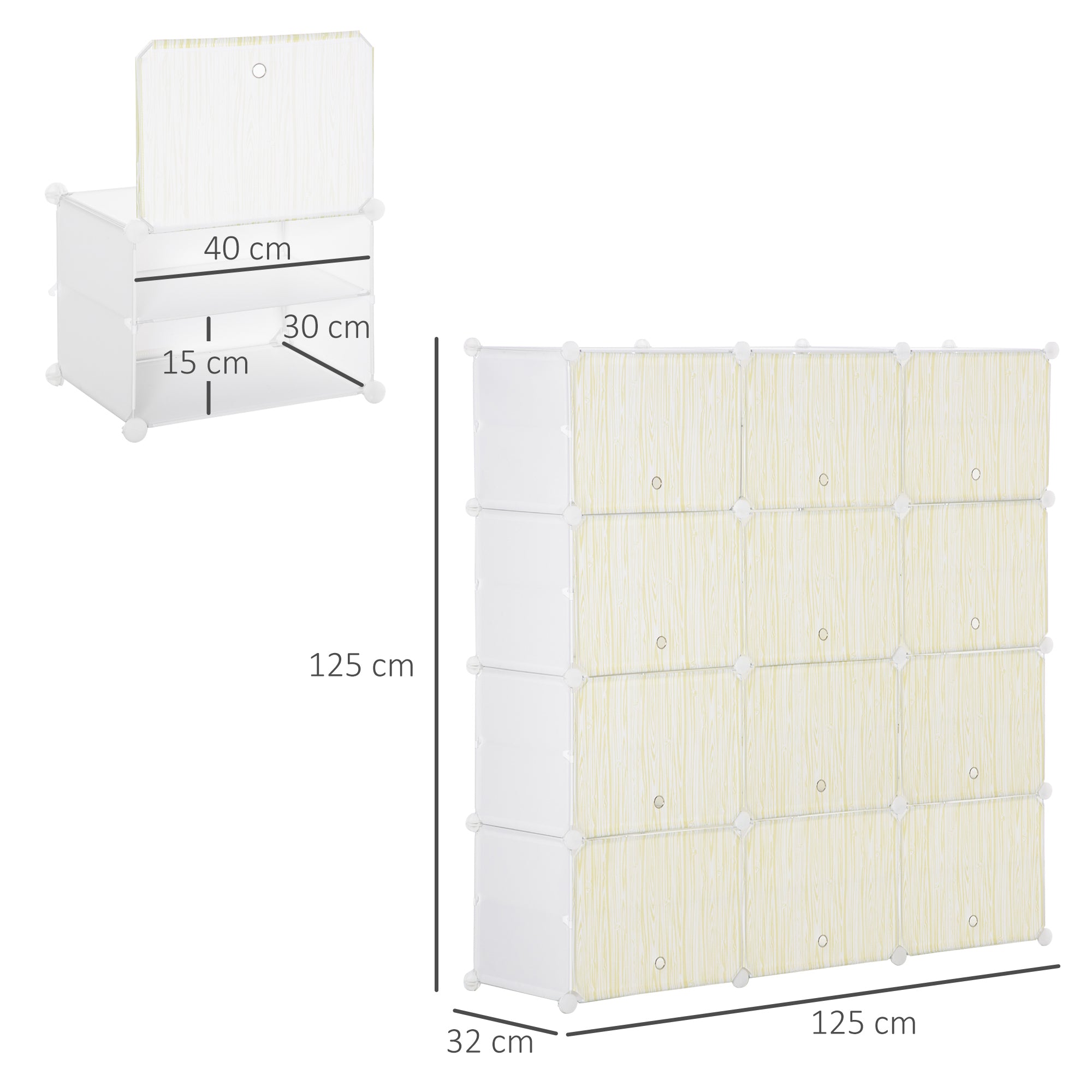 Modular Plastic Shoe Box Storage with 12 Cubes Shoe Organizer for Entryway Hallway Bedroom 125x32x125 cm White and Natural